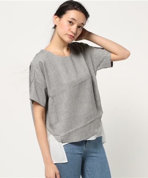 OUTLET（アウトレット）の「【Discoat Parisien】ツイード後ロ切替BL（シャツ/ブラウス・レディース・ダークブルー/ネイビー/グレー・FREE）」の2枚目の写真