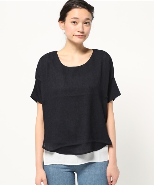 OUTLET（アウトレット）の「【Discoat Parisien】ツイード後ロ切替BL（シャツ/ブラウス・レディース・ダークブルー/ネイビー/グレー・FREE）」の4枚目の写真
