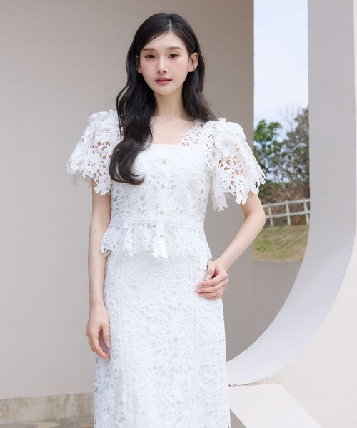 polaura(ポローラ)の「アリュールレースラッフルブラウス(シャツ/ブラウス・レディース・ネイビー/サックスブルー/ブルーグレー/ホワイト/ベージュ・FREE)」の20枚目の写真
