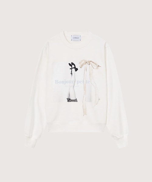 LA POMME petit(ラポミ・プチ)の「LA POMME petit Bow Heels Illustration Sweat(スウェット・レディース・ブラック/ホワイト・FREE)」の1枚目の写真