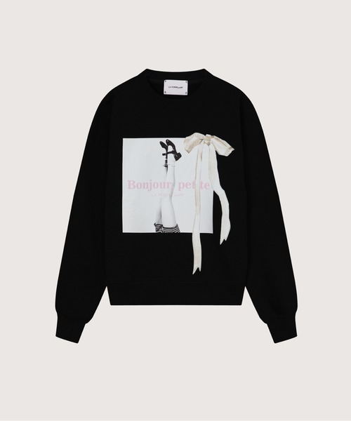 LA POMME petit(ラポミ・プチ)の「LA POMME petit Bow Heels Illustration Sweat(スウェット・レディース・ブラック/ホワイト・FREE)」の2枚目の写真