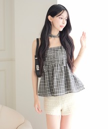 ALLuRing ChaRm | 【首紐付き】Checkered Shirred Peplum / チェックシャーリングペプラム(チューブトップ)