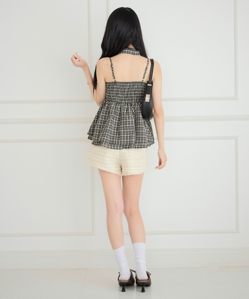 ALLuRing ChaRm(アリュリングチャーム)の「【首紐付き】Checkered Shirred Peplum / チェックシャーリングペプラム(チューブトップ・レディース・ネイビー/ブラック/ライトブルー・FREE)」の17枚目の写真