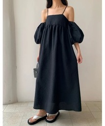 JACQUARD 2WAY PUFF STRAP DRESS