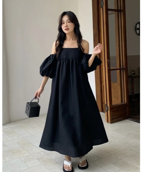 BIRTHDAY BASH(バースデイバッシュ)の「JACQUARD 2WAY PUFF STRAP DRESS(ワンピース・レディース・ブラック・FREE)」の10枚目の写真