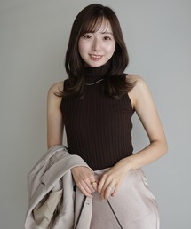 ノースリーブウールリブニットトップス