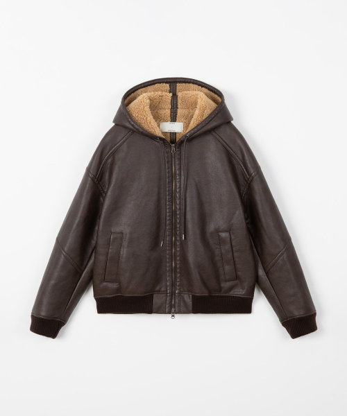 THEENDQUESTION(ジエンドクエスチョン)の「Hooded shearling jumper / BROWN(ライダースジャケット・レディース・その他・1/2)」の1枚目の写真