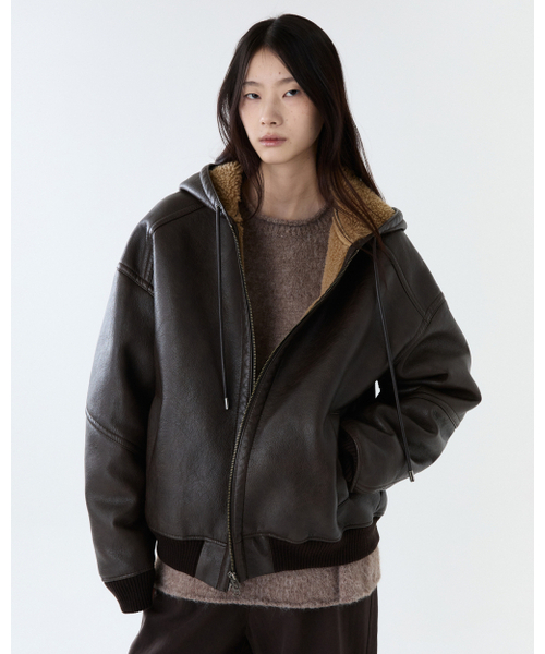 THEENDQUESTION(ジエンドクエスチョン)の「Hooded shearling jumper / BROWN(ライダースジャケット・レディース・その他・1/2)」の2枚目の写真