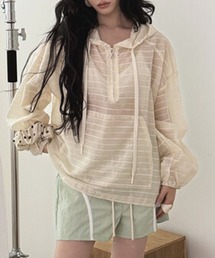 FACTOTUM | フード付きボーダー柄薄手トップス(Tシャツ/カットソー)