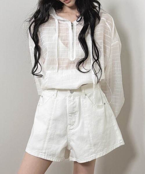 FACTOTUM(ファクトタム)の「フード付きボーダー柄薄手トップス(Tシャツ/カットソー・レディース・ホワイト/ベージュ・FREE)」の11枚目の写真