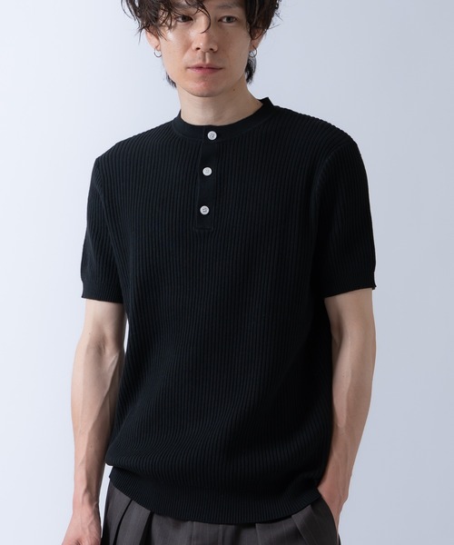 Crownor(クラウノアー)の「ヘンリーネック リブニット 半袖 Tシャツ(ニット/セーター・メンズ・ブラック/グレー/ホワイト・LARGE/MEDIUM)」の16枚目の写真