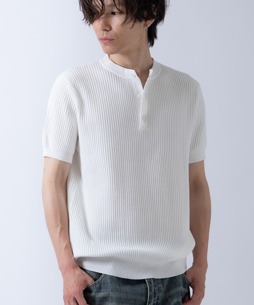Crownor(クラウノアー)の「ヘンリーネック リブニット 半袖 Tシャツ(ニット/セーター・メンズ・ブラック/グレー/ホワイト・LARGE/MEDIUM)」の5枚目の写真