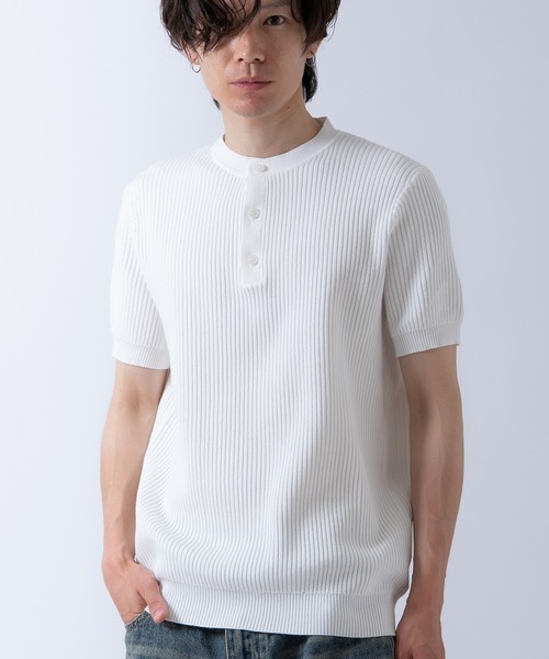 Crownor(クラウノアー)の「ヘンリーネック リブニット 半袖 Tシャツ(ニット/セーター・メンズ・ブラック/グレー/ホワイト・LARGE/MEDIUM)」の19枚目の写真