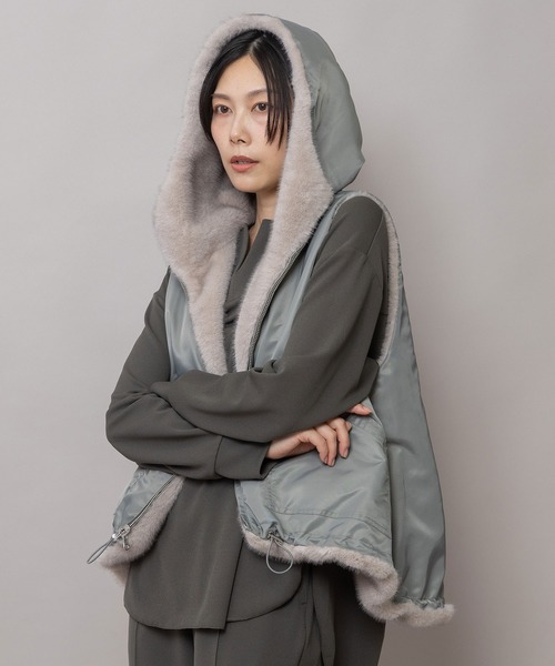 Munich(ミューニック)の「フェイクミンク×ナイロンツイル リバーシブルベスト(その他アウター・レディース・ライトグレー/ライトブラウン/レオパード・FREE)」の17枚目の写真