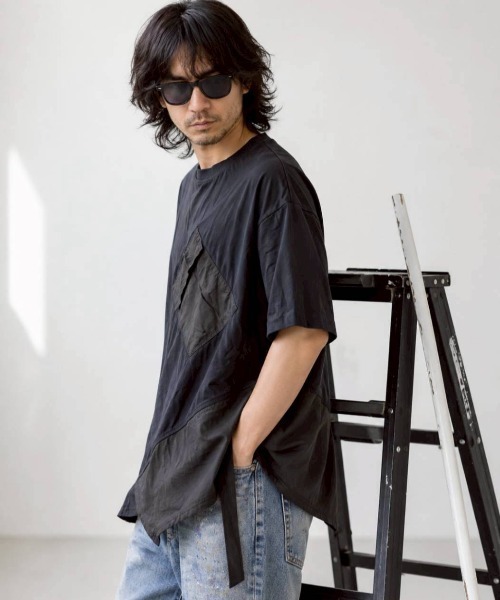 KAMINARI_TOKIO（カミナリトキオ）の「異素材切替アシメTシャツ（Tシャツ/カットソー・レディース・チャコールグレー/ブラック・FREE）」の7枚目の写真