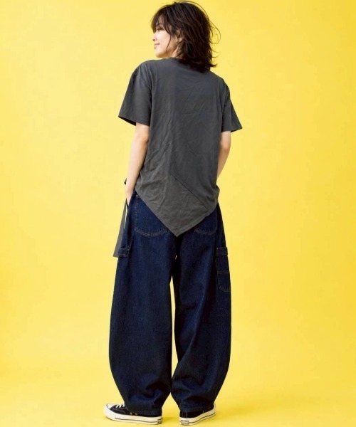 KAMINARI_TOKIO（カミナリトキオ）の「異素材切替アシメTシャツ（Tシャツ/カットソー・レディース・チャコールグレー/ブラック・FREE）」の21枚目の写真