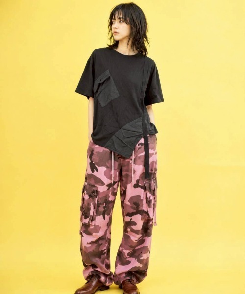 KAMINARI_TOKIO（カミナリトキオ）の「異素材切替アシメTシャツ（Tシャツ/カットソー・レディース・チャコールグレー/ブラック・FREE）」の10枚目の写真