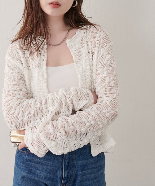 natural couture（ナチュラルクチュール）の「フラワーレースカットカーディガン（カーディガン/ボレロ・レディース・ブラウン/ブラック/オフホワイト・FREE）」の4枚目の写真