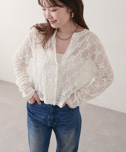 natural couture（ナチュラルクチュール）の「フラワーレースカットカーディガン（カーディガン/ボレロ・レディース・ブラウン/ブラック/オフホワイト・FREE）」の5枚目の写真