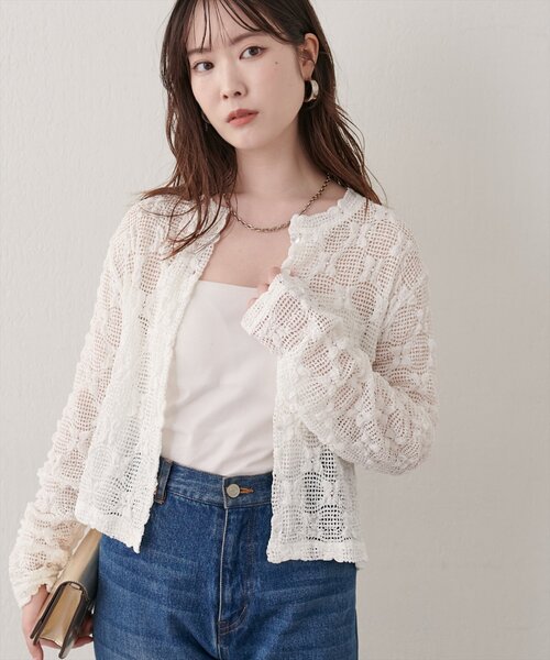 natural couture（ナチュラルクチュール）の「フラワーレースカットカーディガン（カーディガン/ボレロ・レディース・ブラウン/ブラック/オフホワイト・FREE）」の6枚目の写真