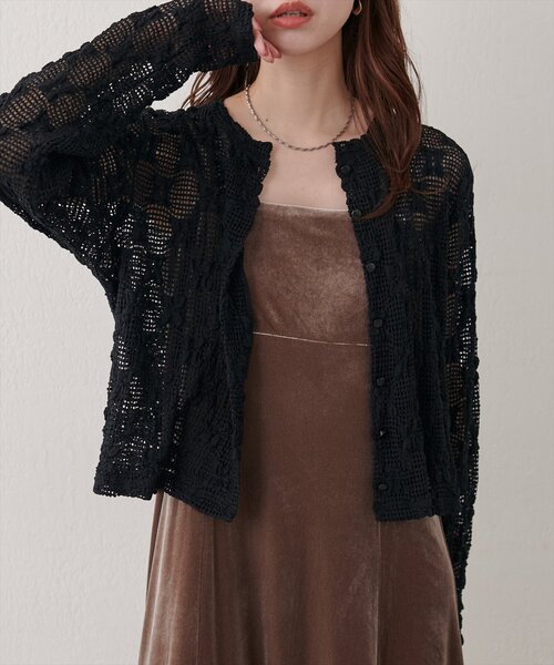 natural couture（ナチュラルクチュール）の「フラワーレースカットカーディガン（カーディガン/ボレロ・レディース・ブラウン/ブラック/オフホワイト・FREE）」の9枚目の写真