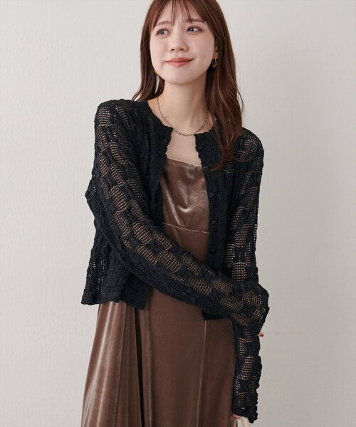 natural couture（ナチュラルクチュール）の「フラワーレースカットカーディガン（カーディガン/ボレロ・レディース・ブラウン/ブラック/オフホワイト・FREE）」の10枚目の写真