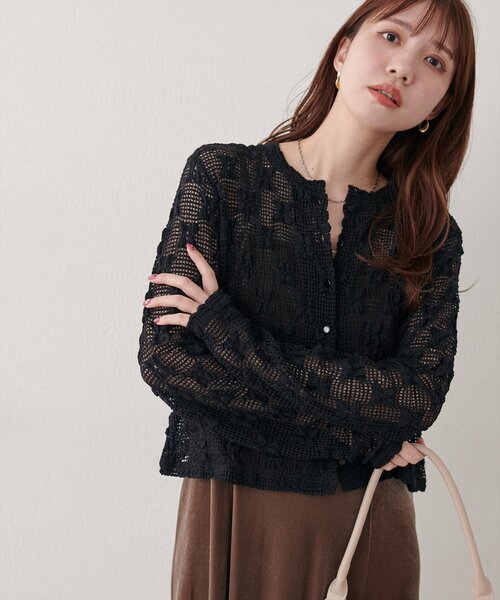 natural couture（ナチュラルクチュール）の「フラワーレースカットカーディガン（カーディガン/ボレロ・レディース・ブラウン/ブラック/オフホワイト・FREE）」の11枚目の写真