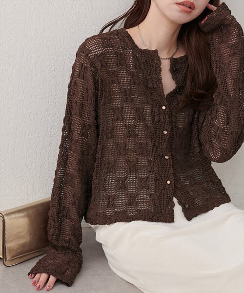 natural couture（ナチュラルクチュール）の「フラワーレースカットカーディガン（カーディガン/ボレロ・レディース・ブラウン/ブラック/オフホワイト・FREE）」の14枚目の写真