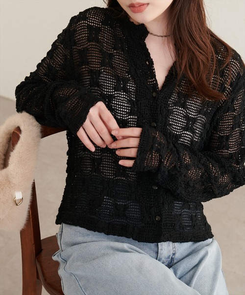 natural couture（ナチュラルクチュール）の「フラワーレースカットカーディガン（カーディガン/ボレロ・レディース・ブラウン/ブラック/オフホワイト・FREE）」の3枚目の写真