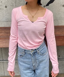 meJane（ミージェーン）の「キーネック リブ長袖カットソー（Tシャツ/カットソー）」