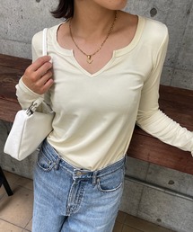 meJane（ミージェーン）の「キーネック リブ長袖カットソー（Tシャツ/カットソー）」