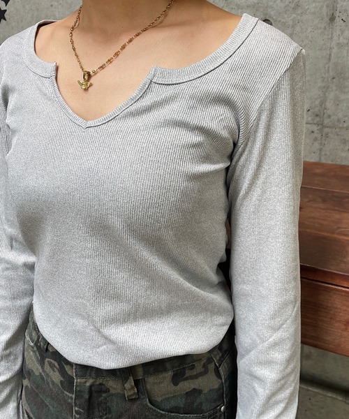 ROGER AND RAW(ロジャーアンドロウ)の「キーネック リブ長袖カットソー(Tシャツ/カットソー・レディース・ホワイト/ブラック/グレー/ピンク/アイボリー・FREE)」の12枚目の写真