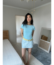 FLORAL JACQUARD MINI SKIRT, BABY BLUE
