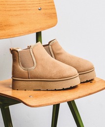【MEI メイ】SUEDE LIKE SIDE GORE BOOTS 厚底 スエードライク サイドゴアブーツ(ボアライニング)