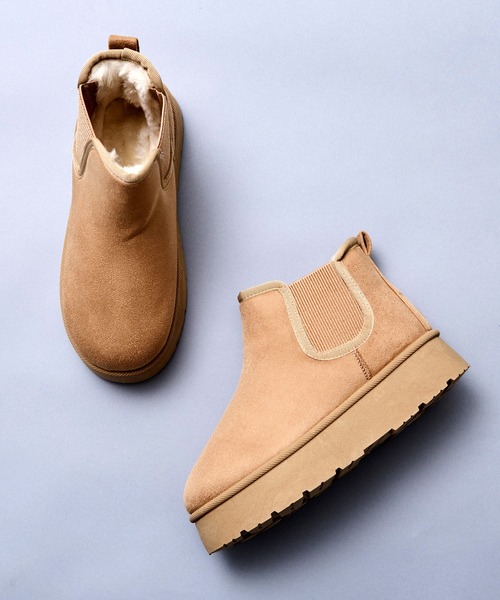 MEI(メイ)の「【MEI メイ】SUEDE LIKE SIDE GORE BOOTS 厚底 スエードライク サイドゴアブーツ(ボアライニング)(ブーツ・レディース・ブラウン/ベージュ/ブラック・S/M/L)」の6枚目の写真