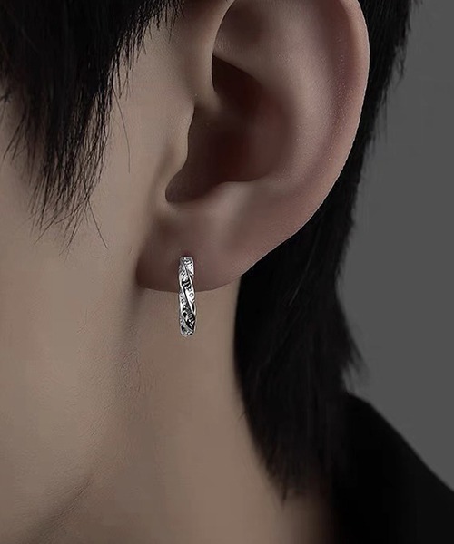 Bz》シルバー刻印ツイストリングピアス/両耳用/メンズ(ANM)（ピアス