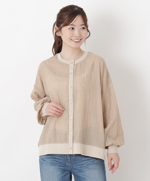 one'sterrace(ワンズテラス)の「リップルシアーリブ切替カーディガン(シャツ/ブラウス・レディース・ベージュ系9/ネイビー系5/グレー系その他7・02)」の2枚目の写真