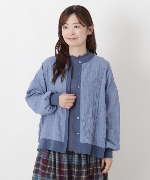 one'sterrace(ワンズテラス)の「リップルシアーリブ切替カーディガン(シャツ/ブラウス・レディース・ベージュ系9/ネイビー系5/グレー系その他7・02)」の3枚目の写真
