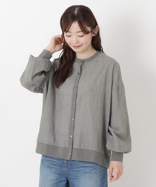 one'sterrace(ワンズテラス)の「リップルシアーリブ切替カーディガン(シャツ/ブラウス・レディース・ベージュ系9/ネイビー系5/グレー系その他7・02)」の1枚目の写真