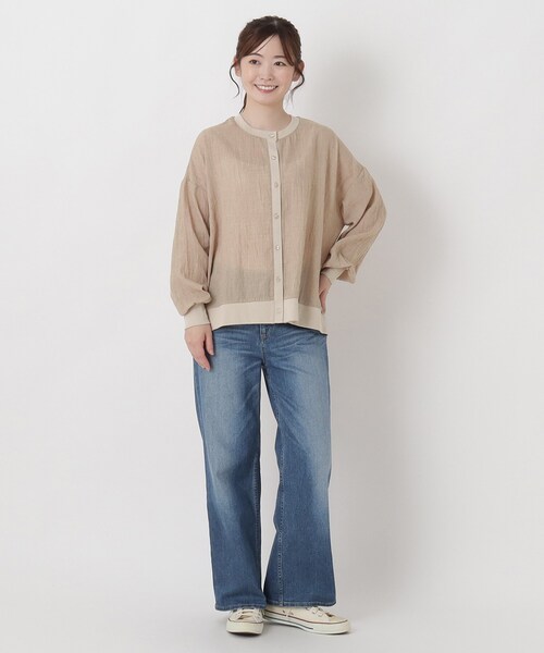 one'sterrace(ワンズテラス)の「リップルシアーリブ切替カーディガン(シャツ/ブラウス・レディース・ベージュ系9/ネイビー系5/グレー系その他7・02)」の13枚目の写真