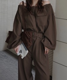 off shoulder shirring blousing all-in-one