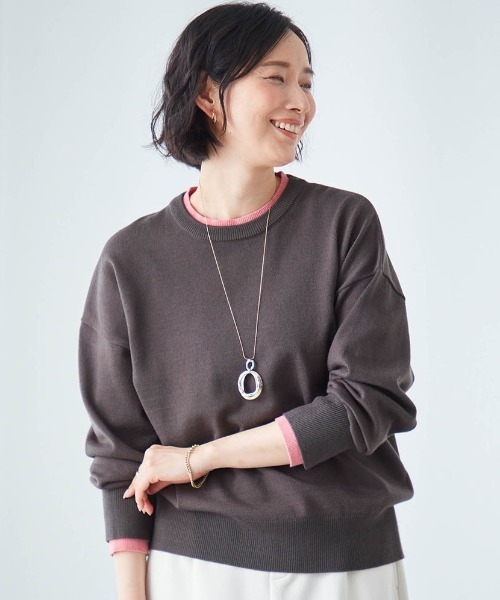 Belle Maison(ベルメゾン)の「配色ニット【乾燥機OK】(ニット/セーター・レディース・キャメル/チャコール/ブルー・S/L/M)」の1枚目の写真