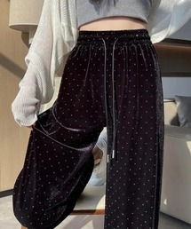 ラインストーン ベルベットワイドパンツ