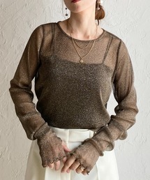 長袖 サムホール ラメ シアートップス ロングTシャツ