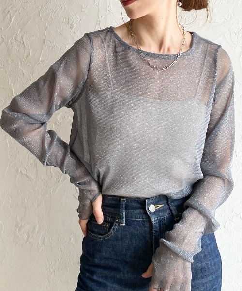She's Closet(シーズクローゼット)の「長袖 サムホール ラメ シアートップス ロングTシャツ(Tシャツ/カットソー・レディース・グレー/ブラック/ブラウン/モカ/アイボリー/チャコールグレー・FREE)」の3枚目の写真