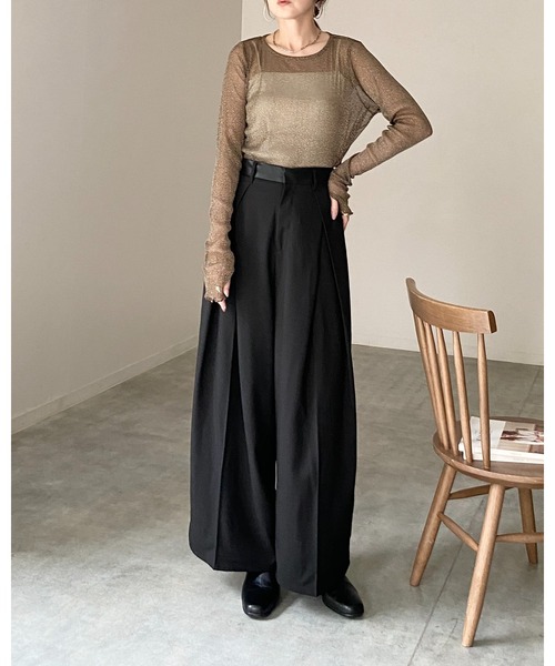 She's Closet(シーズクローゼット)の「長袖 サムホール ラメ シアートップス ロングTシャツ(Tシャツ/カットソー・レディース・グレー/ブラック/ブラウン/モカ/アイボリー/チャコールグレー・FREE)」の16枚目の写真