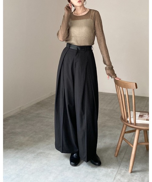 She's Closet(シーズクローゼット)の「長袖 サムホール ラメ シアートップス ロングTシャツ(Tシャツ/カットソー・レディース・グレー/ブラック/ブラウン/モカ/アイボリー/チャコールグレー・FREE)」の17枚目の写真