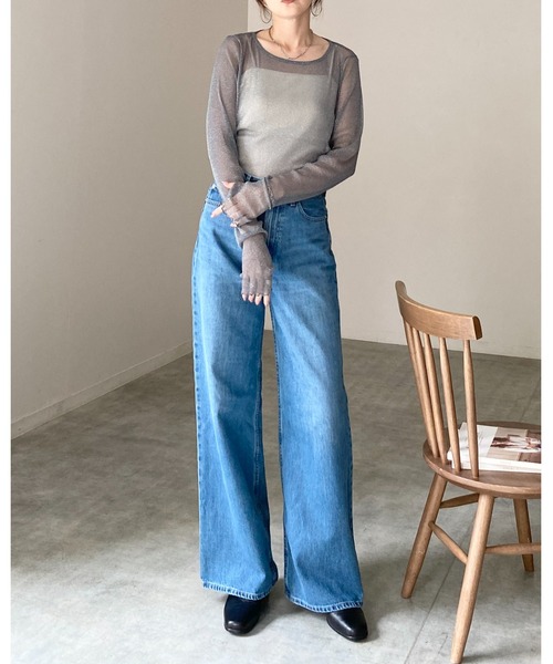 She's Closet(シーズクローゼット)の「長袖 サムホール ラメ シアートップス ロングTシャツ(Tシャツ/カットソー・レディース・グレー/ブラック/ブラウン/モカ/アイボリー/チャコールグレー・FREE)」の19枚目の写真