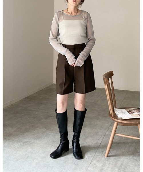 She's Closet(シーズクローゼット)の「長袖 サムホール ラメ シアートップス ロングTシャツ(Tシャツ/カットソー・レディース・グレー/ブラック/ブラウン/モカ/アイボリー/チャコールグレー・FREE)」の11枚目の写真