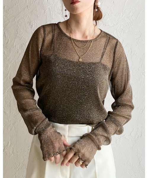She's Closet(シーズクローゼット)の「長袖 サムホール ラメ シアートップス ロングTシャツ(Tシャツ/カットソー・レディース・グレー/ブラック/ブラウン/モカ/アイボリー/チャコールグレー・FREE)」の14枚目の写真